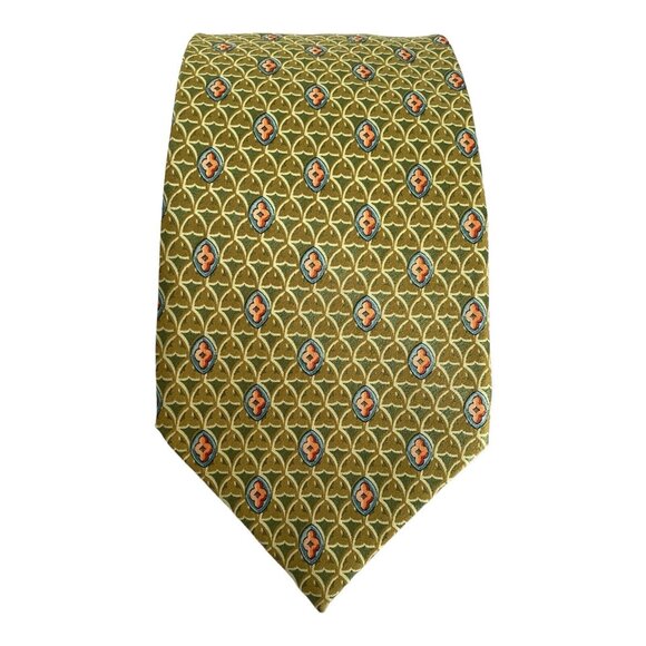 ERMENEGILDO ZEGNA Green Geometric Silk Tie Italy 58